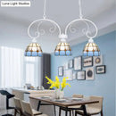 GobekUsa Tiffany Dome Shade Island Pendant Light with Stainless Glass - 3 Lights - Pink/White - Stylish Fixture for Dining Room