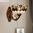 GobekUsa Tiffany Gold Cut Glass Wall Sconce with Scalloped Dome and Mermaid Arm