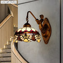 GobekUsa Tiffany Gold Cut Glass Wall Sconce with Scalloped Dome and Mermaid Arm