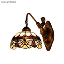 GobekUsa Tiffany Gold Cut Glass Wall Sconce with Scalloped Dome and Mermaid Arm