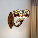 GobekUsa Tiffany Gold Cut Glass Wall Sconce with Scalloped Dome and Mermaid Arm