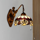 GobekUsa Tiffany Gold Cut Glass Wall Sconce with Scalloped Dome and Mermaid Arm