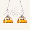 GobekUsa Stylish Grid Dome Chandelier: 2-Head Tiffany Island Lamp in Black/White - Perfect for Dining Room Lighting