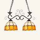 GobekUsa Stylish Grid Dome Chandelier: 2-Head Tiffany Island Lamp in Black/White - Perfect for Dining Room Lighting