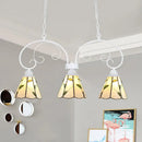 GobekUsa Tiffany Style Island Pendant Light Kit with Stainless Glass Cone Shades - Pink/White, 3 Heads, Leaf Pattern
