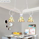 GobekUsa Tiffany Style Island Pendant Light Kit with Stainless Glass Cone Shades - Pink/White, 3 Heads, Leaf Pattern