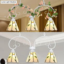 GobekUsa Tiffany Style Island Pendant Light Kit with Stainless Glass Cone Shades - Pink/White, 3 Heads, Leaf Pattern