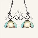 GobekUsa Stylish Tiffany Island Pendant Light with Blue Scalloped Shade and Stainless Glass - Perfect for Dining Room