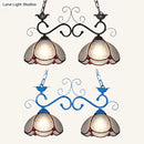GobekUsa Stylish Scalloped Edged Island Light Fixture - Tiffany Style Chandelier in Black/Blue (2 Heads)