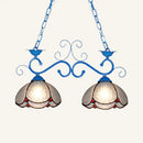 GobekUsa Stylish Scalloped Edged Island Light Fixture - Tiffany Style Chandelier in Black/Blue (2 Heads)