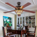 GobekUsa 52-inch Tiffany Ceiling Fan Light with Remote Control and Wood Leaf Design