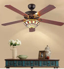 GobekUsa 52-inch Tiffany Ceiling Fan Light with Remote Control and Wood Leaf Design