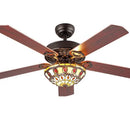 GobekUsa 52-inch Tiffany Ceiling Fan Light with Remote Control and Wood Leaf Design