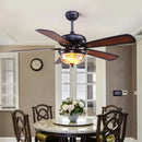 GobekUsa 52-inch Tiffany Ceiling Fan Light with Remote Control and Wood Leaf Design