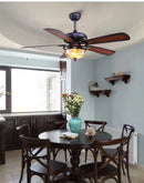 GobekUsa 52-inch Tiffany Ceiling Fan Light with Remote Control and Wood Leaf Design
