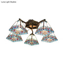 GobekUsa Tiffany Stained Glass Ceiling Light with 5 Scalloped Heads in Antique Bronze - Perfect for Bedroom