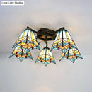 GobekUsa Tiffany Stained Glass Ceiling Light with 5 Scalloped Heads in Antique Bronze - Perfect for Bedroom