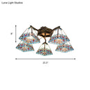 GobekUsa Tiffany Stained Glass Ceiling Light with 5 Scalloped Heads in Antique Bronze - Perfect for Bedroom