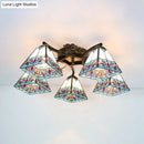 GobekUsa Tiffany Stained Glass Ceiling Light with 5 Scalloped Heads in Antique Bronze - Perfect for Bedroom