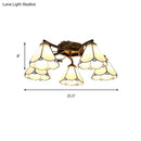 GobekUsa Tiffany Stained Glass Ceiling Light with 5 Scalloped Heads in Antique Bronze - Perfect for Bedroom