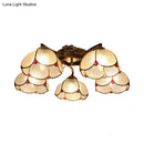 GobekUsa Tiffany Stained Glass Ceiling Light with 5 Scalloped Heads in Antique Bronze - Perfect for Bedroom