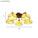 GobekUsa Tiffany Stained Glass Ceiling Light with 5 Scalloped Heads in Antique Bronze - Perfect for Bedroom
