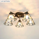 GobekUsa Tiffany Stained Glass Ceiling Light with 5 Scalloped Heads in Antique Bronze - Perfect for Bedroom