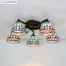 GobekUsa Tiffany Stained Glass Ceiling Light with 5 Scalloped Heads in Antique Bronze - Perfect for Bedroom