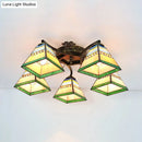 GobekUsa Tiffany Stained Glass Ceiling Light with 5 Scalloped Heads in Antique Bronze - Perfect for Bedroom