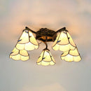 GobekUsa Tiffany Stained Glass Ceiling Light with 5 Scalloped Heads in Antique Bronze - Perfect for Bedroom