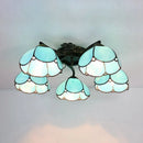 GobekUsa Tiffany Stained Glass Ceiling Light with 5 Scalloped Heads in Antique Bronze - Perfect for Bedroom