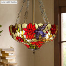 GobekUsa Tiffany Stained Glass Flower Semi-Flush Ceiling Light with 3 Red Heads