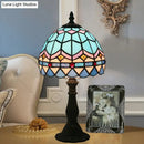 GobekUsa Tiffany Art Glass Night Lamp - Bowl Shaped Stained Glass Table Lighting in Yellow/Blue