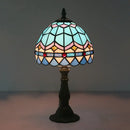 GobekUsa Tiffany Art Glass Night Lamp - Bowl Shaped Stained Glass Table Lighting in Yellow/Blue