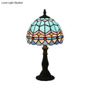 GobekUsa Tiffany Art Glass Night Lamp - Bowl Shaped Stained Glass Table Lighting in Yellow/Blue