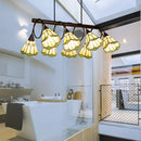 GobekUsa Tiffany Style Beige Conical Island Lighting Fixture - 8-Light Stainless Glass Hanging Lamp for Dining Room
