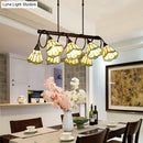 GobekUsa Tiffany Style Beige Conical Island Lighting Fixture - 8-Light Stainless Glass Hanging Lamp for Dining Room