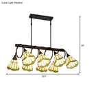 GobekUsa Tiffany Style Beige Conical Island Lighting Fixture - 8-Light Stainless Glass Hanging Lamp for Dining Room
