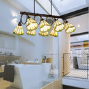 GobekUsa Tiffany Style Beige Conical Island Lighting Fixture - 8-Light Stainless Glass Hanging Lamp for Dining Room