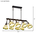 GobekUsa Tiffany Style Beige Conical Island Lighting Fixture - 8-Light Stainless Glass Hanging Lamp for Dining Room