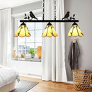 GobekUsa Tiffany Style Cone Stainless Glass Island Lighting: Stylish 3-Light Beige Chandelier with Bird Accent