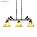 GobekUsa Tiffany Style Cone Stainless Glass Island Lighting: Stylish 3-Light Beige Chandelier with Bird Accent