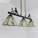 GobekUsa Tiffany Style Cone Stainless Glass Island Lighting: Stylish 3-Light Beige Chandelier with Bird Accent