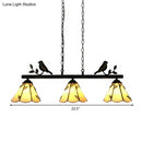 GobekUsa Tiffany Style Cone Stainless Glass Island Lighting: Stylish 3-Light Beige Chandelier with Bird Accent