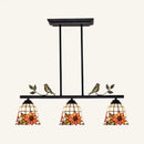 GobekUsa Tiffany Style Black/Antique Brass Stainless Glass Pendant Light - 3 Lights Bell Island Chandelier with Sunflower Pattern