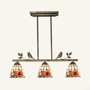 GobekUsa Tiffany Style Black/Antique Brass Stainless Glass Pendant Light - 3 Lights Bell Island Chandelier with Sunflower Pattern