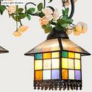 GobekUsa Tiffany Style Blue/Clear Island Light Fixture - 3 Lights - Stainless Glass Shade - Ideal for Balcony - Hanging Ceiling Light