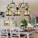 GobekUsa Tiffany Style Blue/Clear Island Light Fixture - 3 Lights - Stainless Glass Shade - Ideal for Balcony - Hanging Ceiling Light