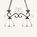 GobekUsa Tiffany Style Island Pendant Light - 2 Lights, Black/Blue/White, Cone Glass, Stainless Steel, Perfect for Kitchen Ceiling