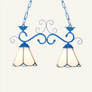 GobekUsa Tiffany Style Island Pendant Light - 2 Lights, Black/Blue/White, Cone Glass, Stainless Steel, Perfect for Kitchen Ceiling